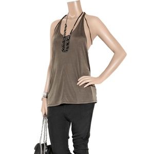 ACNE Belief Tan Leather Tie Jersey Tank Top Size M